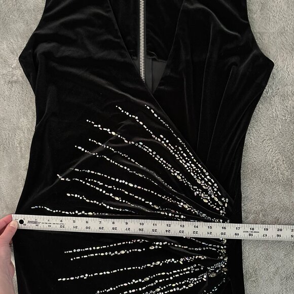 Balmain Black Velvet Embellished Ruched Slit Front Gown Dress size 46 - Picture 9 of 10